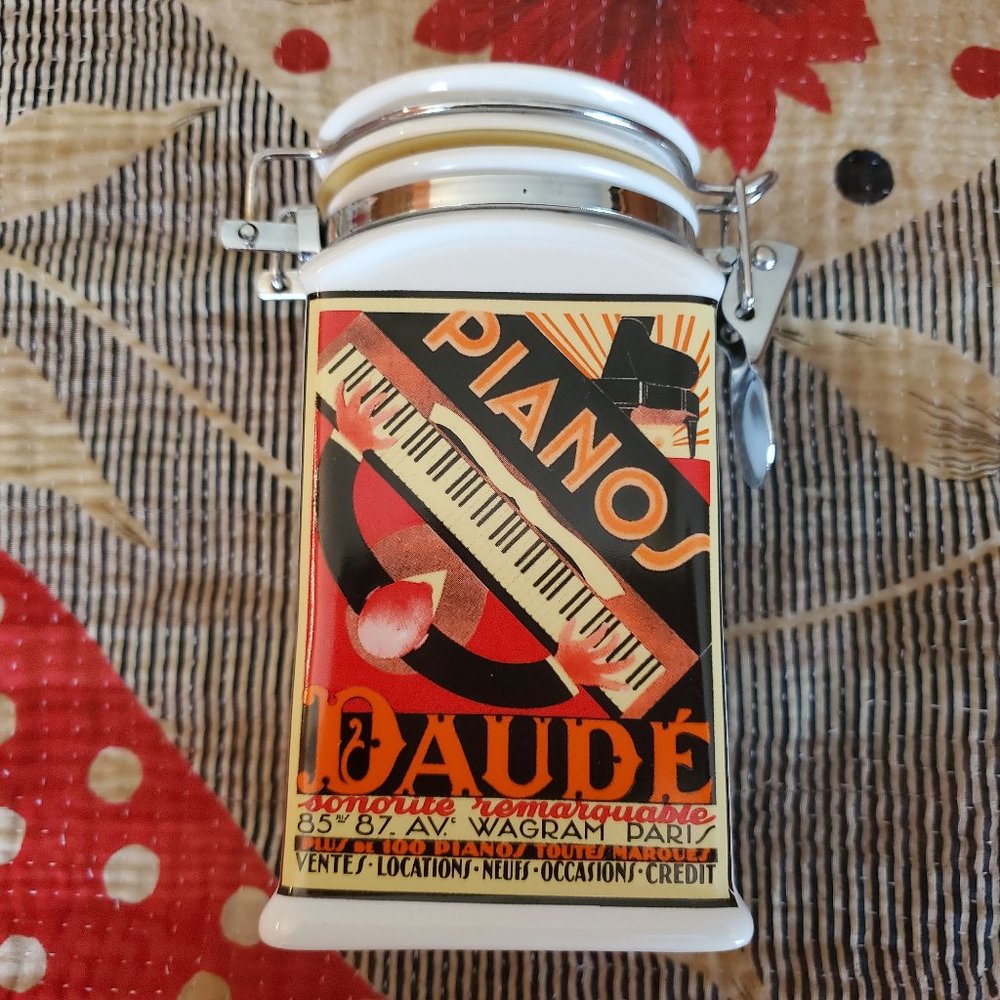 Vintage Ceramic Tea/Herb Canister, The Art Of Advertising Posters Pianos Daude